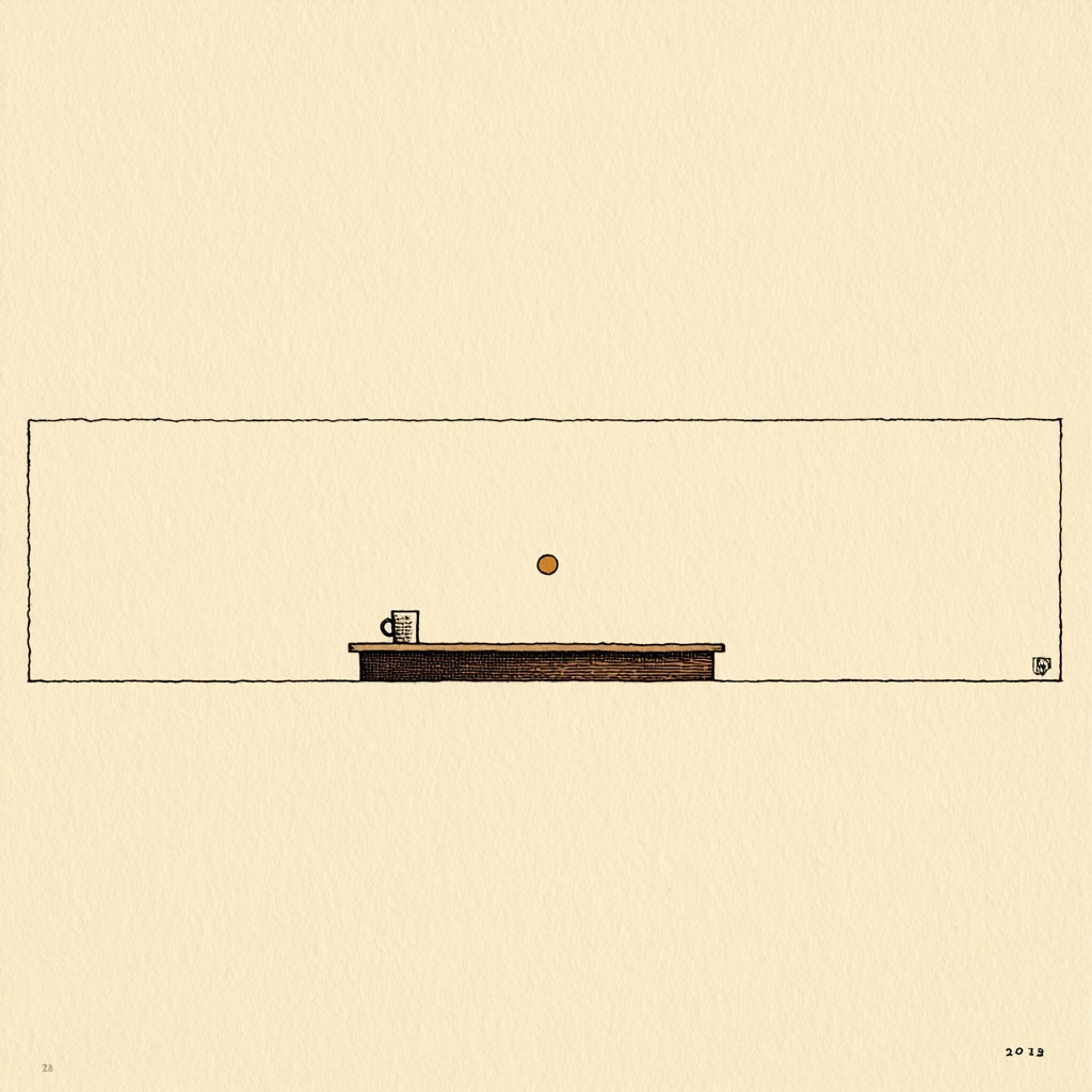 A coffee mug on a table beneath a small sun — the question that became My Mori.